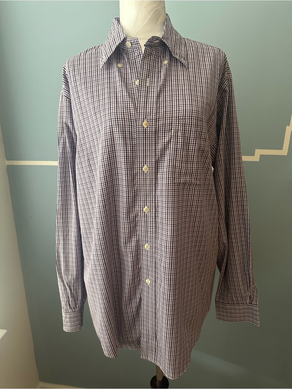Brooks Brothers Men's Purple and White Check Button-Down Shirt
